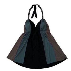 Bisou Bisou Black and Gray Halter Blouse